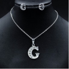  fashion G letter jewelry sets stainless steel shiny crystal stone necklace and stud earrings for women party gift - JS139