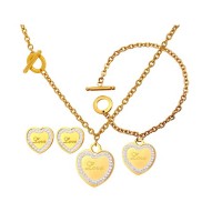 High Polished Stainless Steel Stud Earrings Heart Charm Necklace Bracelet Jewelry Set - JS140