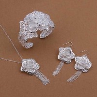 Stainless Steel Jewelry Set Fashion Jewelry Flower Necklace Bangle Earring Set - JS142