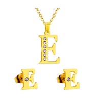 Letters E Charms Necklace Stainless Steel Alphabet Initial English Letters Pendant Necklace and Earrings Jewelry Set - JS147
