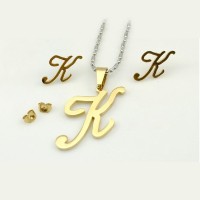 Gold K Pattern Earring Pendant Necklace Set 316L Stainless steel necklace jewelry earrings - JS149
