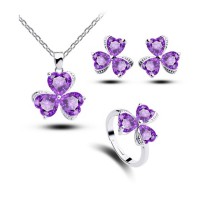Fashion Wedding Crystal Sapphire Stainless Steel Chain Necklace Earrings Ring Jewelry Sets - JS160