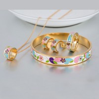 Jewelry Sets Gold Filled Jewelry Enamel Stainless Steel Luxury Earrings For Women Earrings Necklace Ring Bangle - JS172