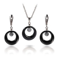Stainless Steel Jewelry Set Black &White Ceramic Pendent & Earrings Cute Delicate Popular Wedding Jewelry Set For Women - JS188