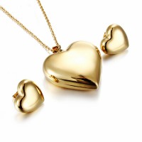 Gold Color Heart-shaped Lovely Party Stainless Steel Jewelry Sets - JS191