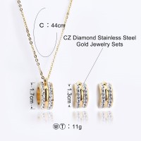 New Shiny Round Stainless Steel Jewelry Set Golden Hollow Circle Cubic Zircon Solid Jewelry Sets For Women - JS209