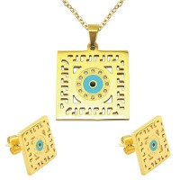 Evil eye necklace gold earrings and necklace stainless steel jewelry set - JS225