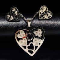 Stainless Steel Heart Shape Jewelry Sets Pendant Necklace Earrings For Women - JS236