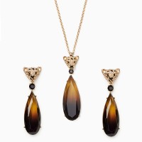 Run wild cheetah stone pendant & drop earrings stainless steel jewelry set - JS324