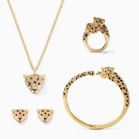 Run wild cheetah pendant & bracelet & ring & stud earrings stainless steel jewelry set - JS325