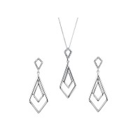 Geometric Pendant & Drop Earrings with Diamonds Stainless Steel Jewelry Set - JS326