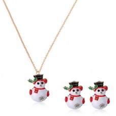 Stainless Steel Fashion Women Christmas Jewelry Set Christmas Snowman Pendant Necklace Earrings for Women Gifts - JS342
