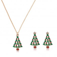 Stainless Steel Fashion Women Christmas Jewelry Set Christmas Tree Pendant Necklace Earrings for Women Gifts - JS344
