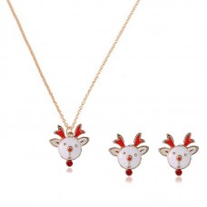 Stainless Steel Fashion Women Christmas Jewelry Set Christmas Deer Pendant Necklace Earrings for Women Gifts - JS346