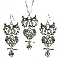 Fashion Women Girl Halloween Jewelry Set Vintage Silver 3 Style Owl Drop Earring 18"Short Necklace - JS369