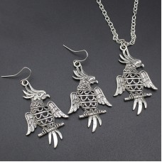Fashion Women Girl Halloween Jewelry Set Vintage Silver 3 Style Owl Drop Earring 18"Short Necklace - JS370