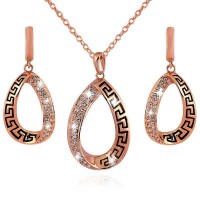 rose gold crystal fashion necklace earrings luxury stainless steel jewelry set - JS381