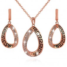 rose gold crystal fashion necklace earrings luxury stainless steel jewelry set - JS381