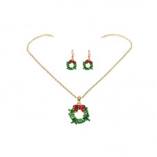 Gold Christmas Jewelry Set Gifts for Women Girls Charm Pendant Drop Earrings Set - JS420