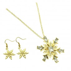 Gold clear crystal snowflake Christmas necklace earring set - JS429