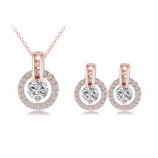 Bridesmaid CZ Crystal Set Earrings Necklace Rose Gold Xmas Gift - JS430