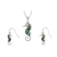 Stainless Steel Jewelry Set Sea Horse Pendant and Earrings - JS437