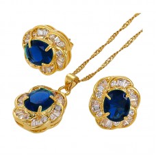 Xmas Wedding Created Stone Gold Plated Pendant Earrings Necklace Set For Dress - JS446