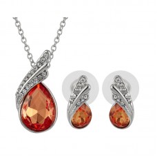 Xmas Rhinestone Crystal Orange Earrings Pendant Necklace Jewelry Set - JS448