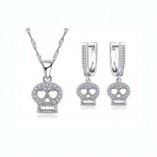 Halloween Saints Gift Crystal Skull Jewelry Set For Women Fashion Show Silver Necklace Pendent Earrings Set - JS351