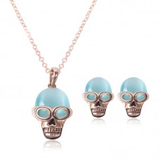 Halloween Day Vintage Skull Charm Halloween Day Unique Punk Retro Necklace & Earrings Bridal Jewelry Sets For Women Birthday Gifts - JS366