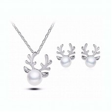 Reindeer Antlers Pearl Necklace & Earrings Set Quality Women Jewelry - JS373