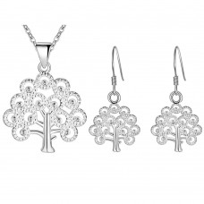 New girl necklace Silver Wishing Tree Christmas tree earring jewelry sets - JS375
