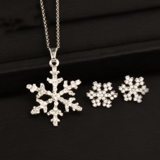 Christmas Gifts Crystal Snowflake Necklace Earrings Set - JS376