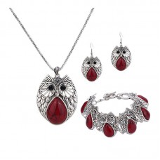 Owl Stainless Steel Earrings Pendant Necklace Jewelry Set - JS449