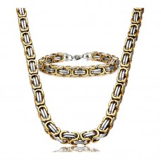 Stainless Steel Male Chain Necklace Byzantine Bracelet for Men Jewelry Sets - JS451