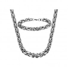 Stainless Steel Male Chain Necklace Byzantine Bracelet for Men Jewelry Sets - JS452