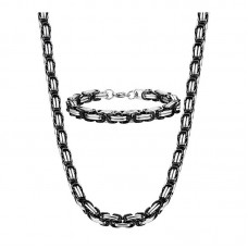 Stainless Steel Male Chain Necklace Byzantine Bracelet for Men Jewelry Sets - JS453