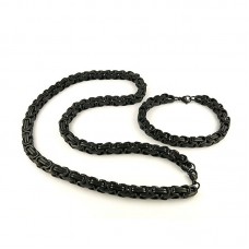 Stainless Steel Male Chain Necklace Byzantine Bracelet for Men Jewelry Sets - JS454