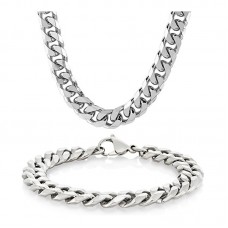 Men's Stainless Steel Curb Chain Bracelet 8.5" and Necklace 24" Set - JS456