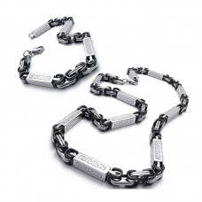 Men's Stainless Steel Bracelet Necklace Link Byzantine Chain Set Two-tone - JS460