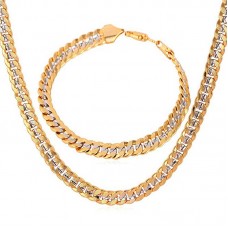 Gold Plated Cuban Curb Chain Men Necklace Bracelet Set - JS462