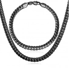 Hip Hop Men Punk Jewelry Set Snake Chain 6MM-9MM Wide Bracelet & Necklace  - JS463