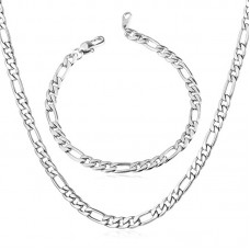 Chain 5MM Wide Stainless Steel Necklace Bracelet Set - JS464