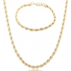 Goldtone Rope Chain Necklace Bracelet Jewelry Set - JS466