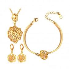 Women Wedding Jewelry Set Gold Plated Link Chain CZ Pendant Necklace Earrings Bracelet - JS469
