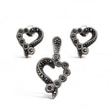 Marcasite heart set stainless steel jewelry set - JS472