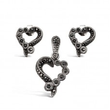 Marcasite heart set stainless steel jewelry set - JS472