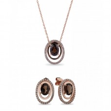 Smoky Quartz Oval Stainless Steel Jewelry Set - JS478