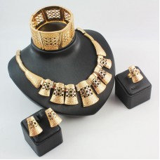 Stainless steel gold color dubai gold jewelry set for women - JS491