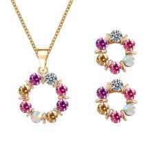 Stainless steel floral hoop colored rhinestone jewelry set - JS494